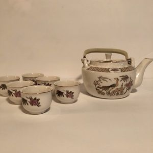 Vintage HAENG NAMSA Korean Snow Bone China Tea Set w/ Pheasant Design